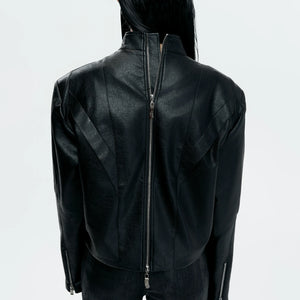 Cropped Faux Leather Rivet Jacket | Matte Streetwear - main image 4