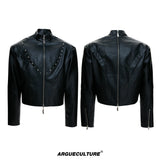 Cropped Faux Leather Rivet Jacket | Matte Streetwear - Black Top