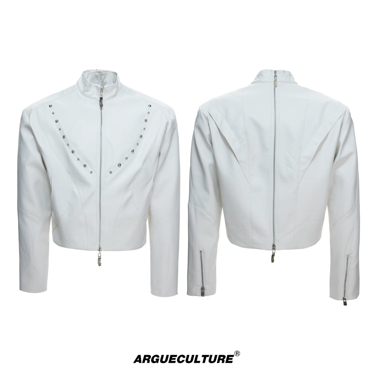 Cropped Faux Leather Rivet Jacket | Matte Streetwear - White Top