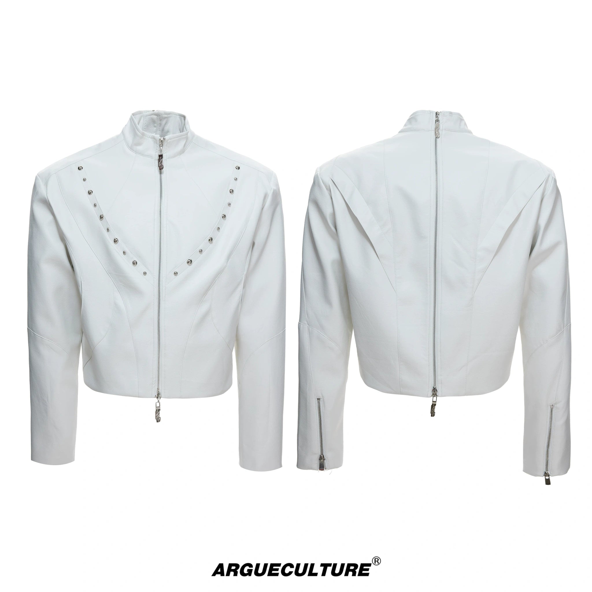 Cropped Faux Leather Rivet Jacket | Matte Streetwear - White Top