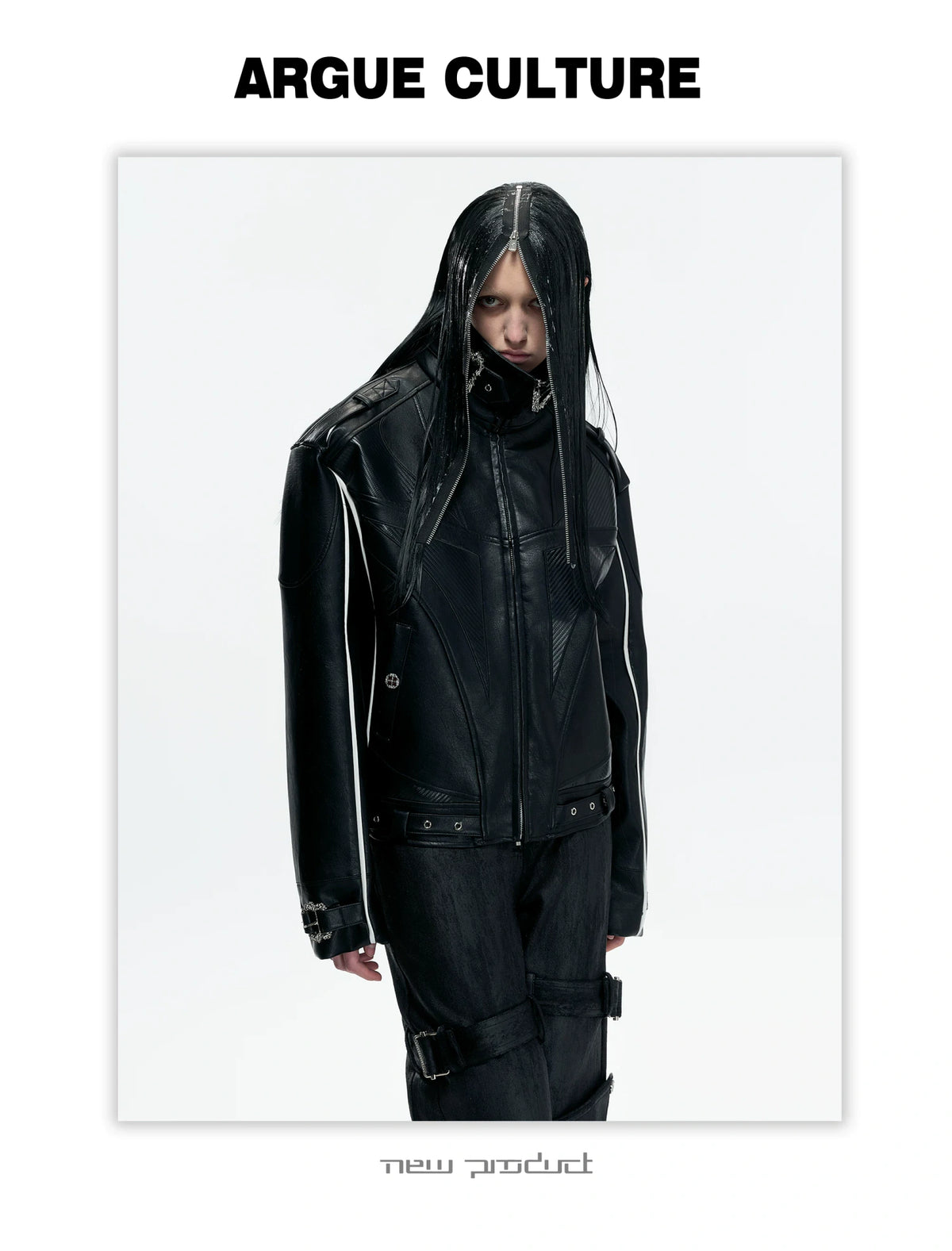 PU Leather Moto Jacket with Court Buckles | Avant-Garde - description image 3