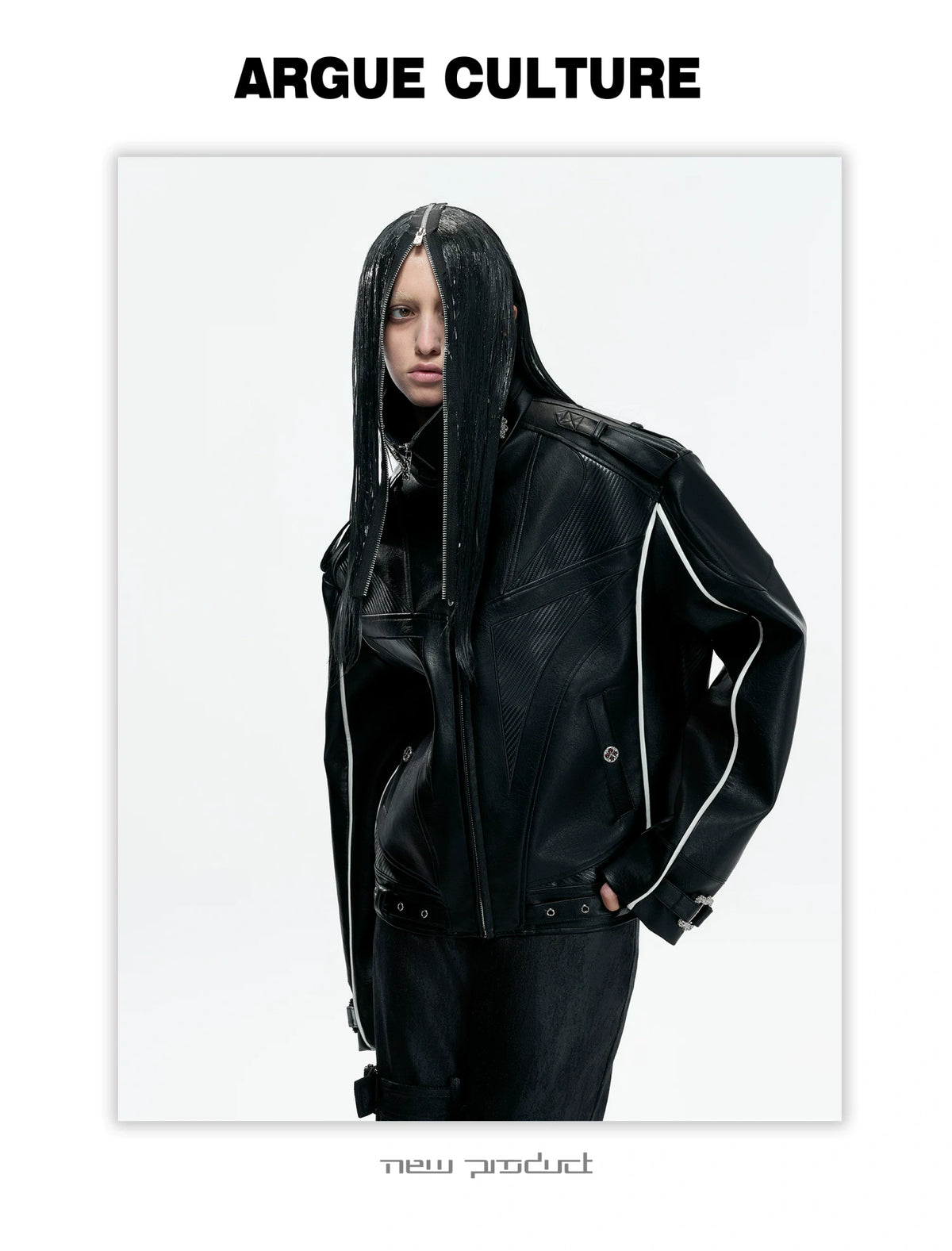 PU Leather Moto Jacket with Court Buckles | Avant-Garde - description image 4