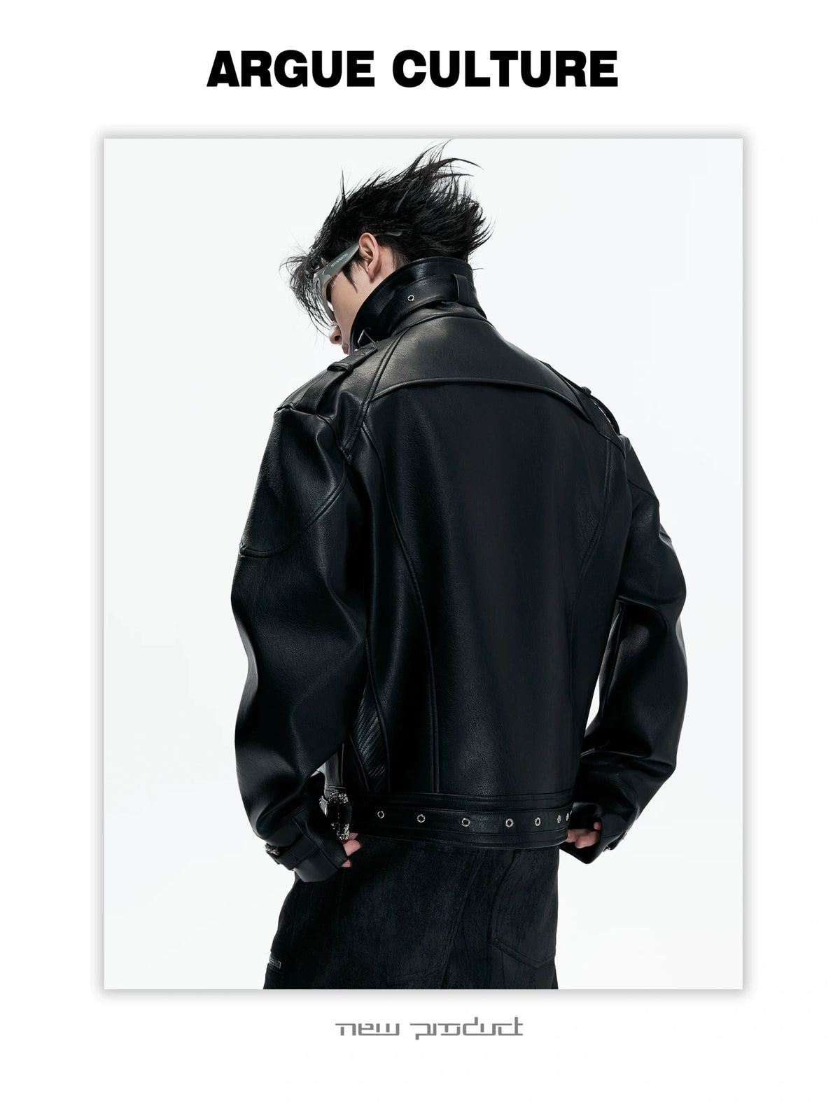 PU Leather Moto Jacket with Court Buckles | Avant-Garde - description image 5