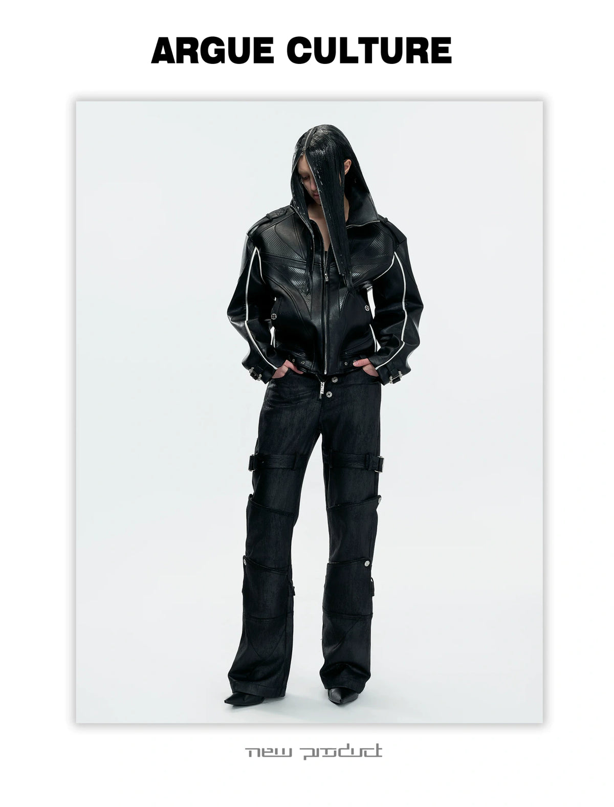 PU Leather Moto Jacket with Court Buckles | Avant-Garde - description image 6
