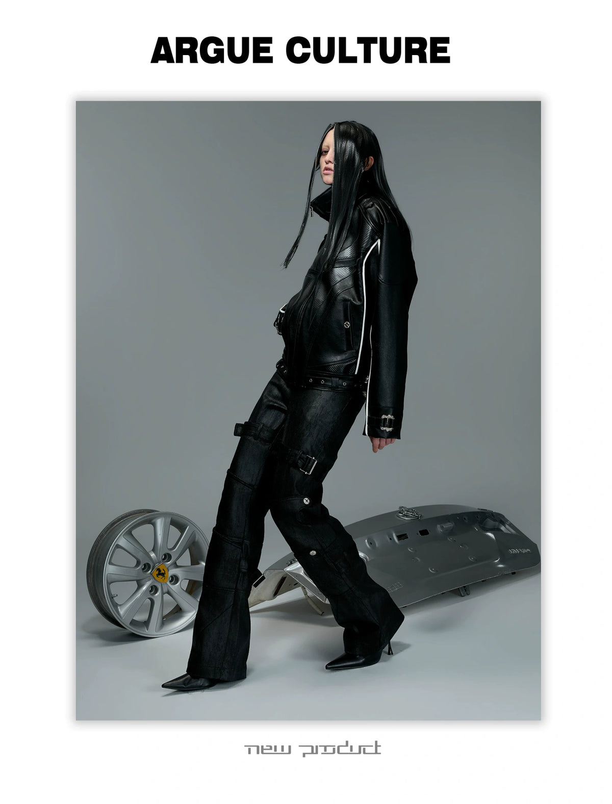 PU Leather Moto Jacket with Court Buckles | Avant-Garde - description image 7