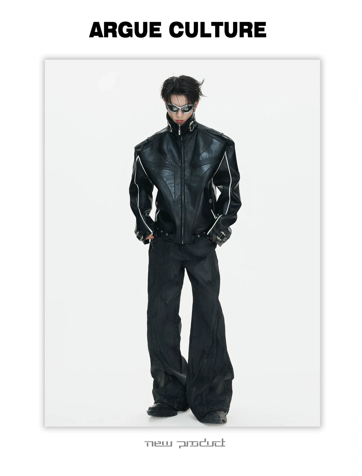 PU Leather Moto Jacket with Court Buckles | Avant-Garde - description image 12