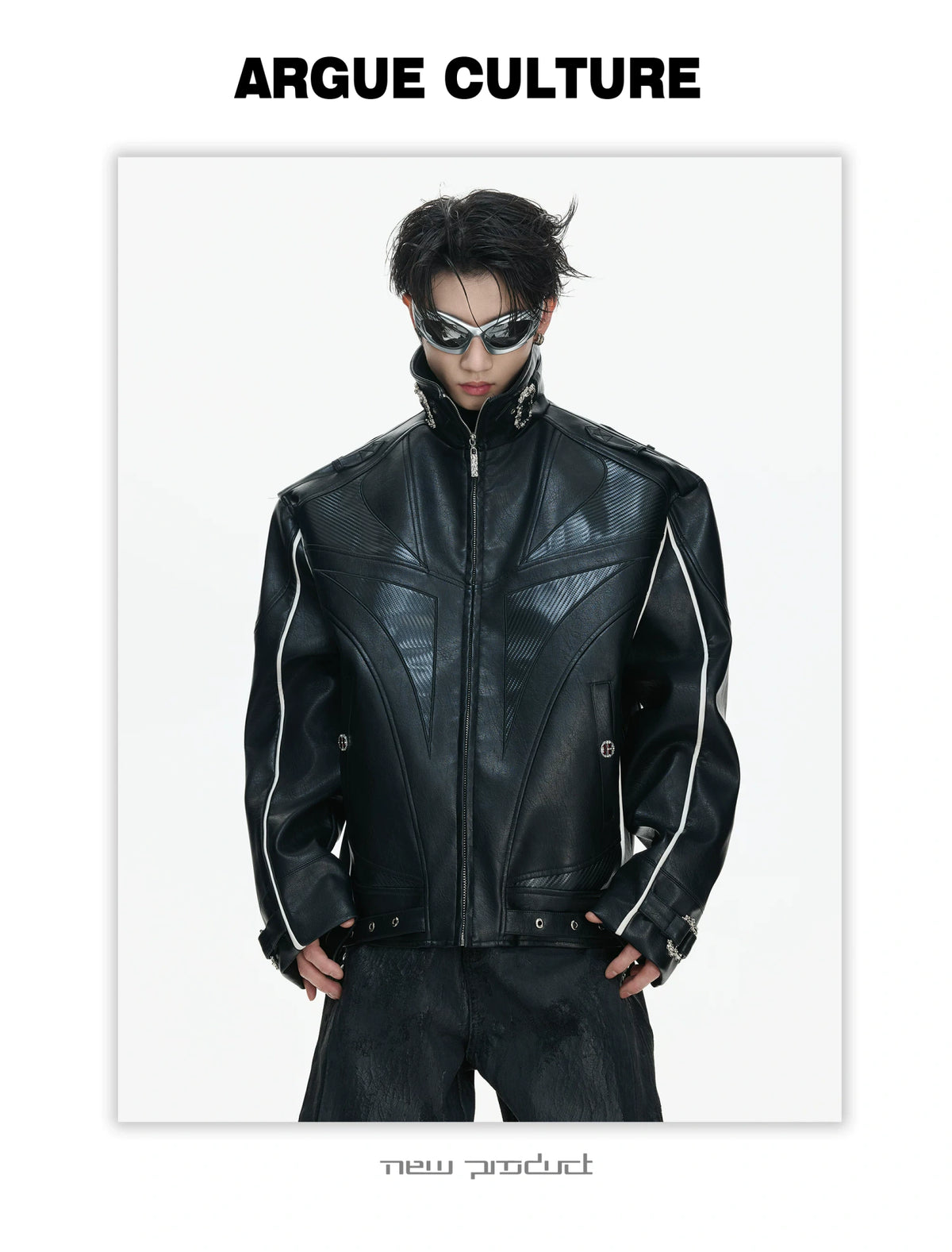 PU Leather Moto Jacket with Court Buckles | Avant-Garde - description image 13