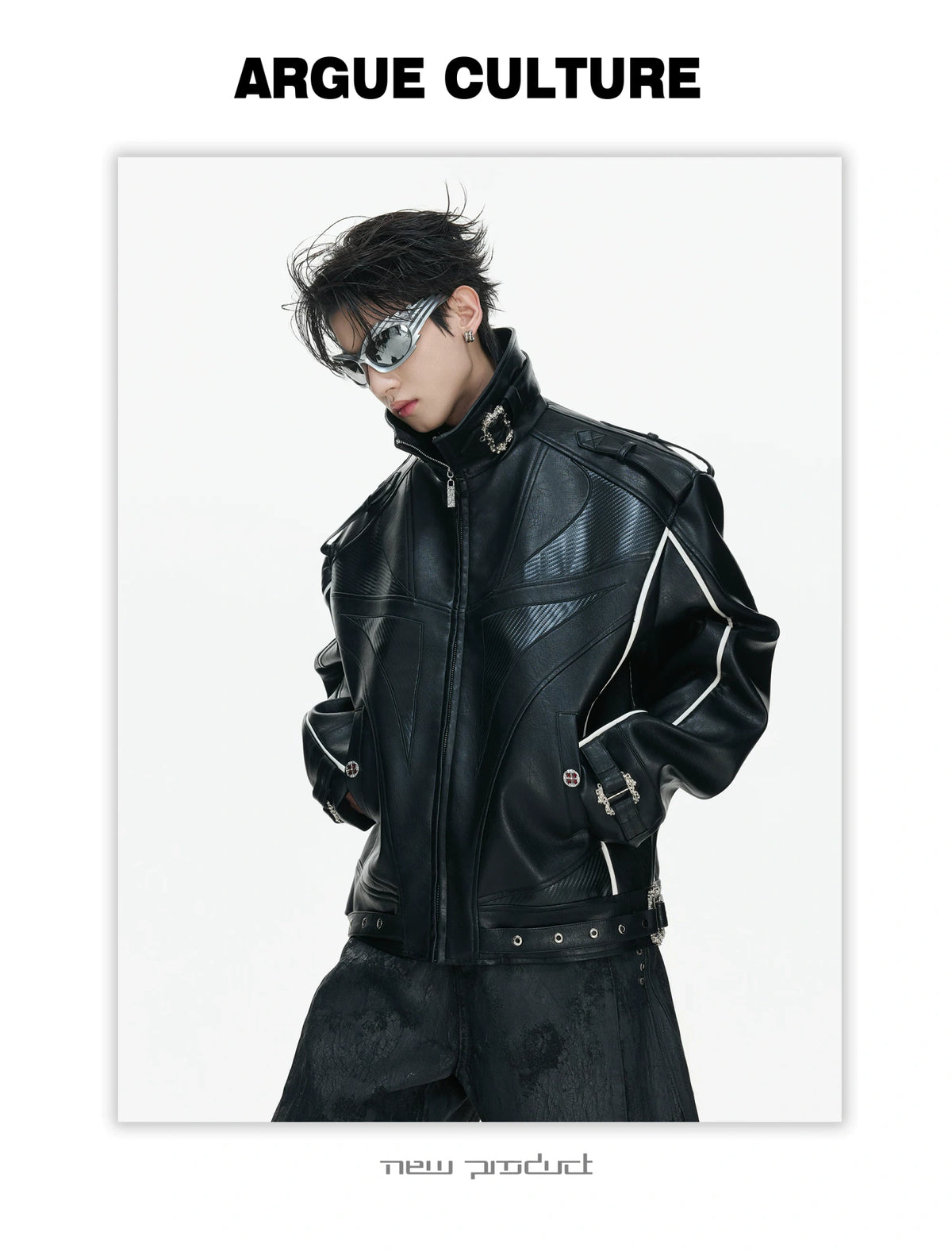 PU Leather Moto Jacket with Court Buckles | Avant-Garde - description image 14