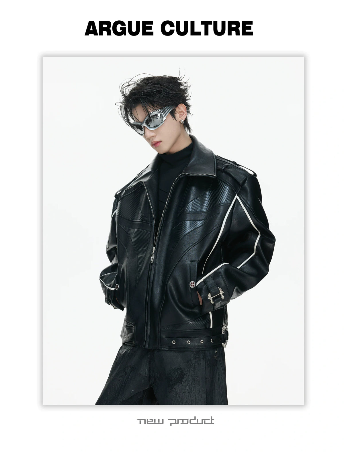 PU Leather Moto Jacket with Court Buckles | Avant-Garde - description image 15