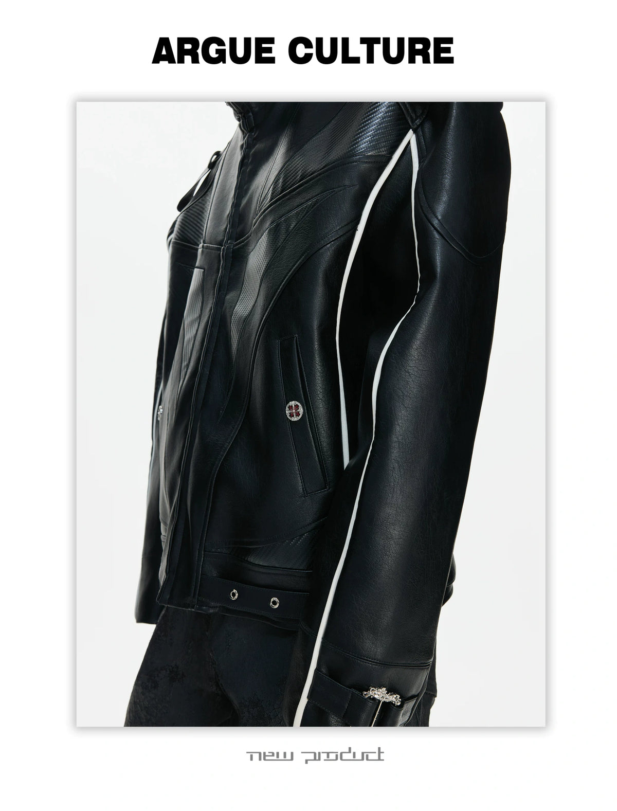 PU Leather Moto Jacket with Court Buckles | Avant-Garde - description image 17