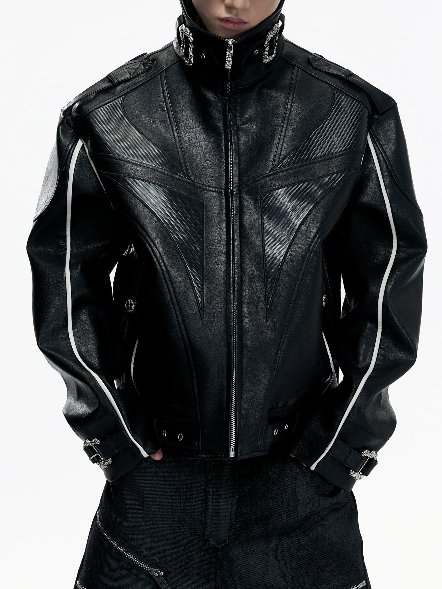 PU Leather Moto Jacket with Court Buckles | Avant-Garde - main image 1