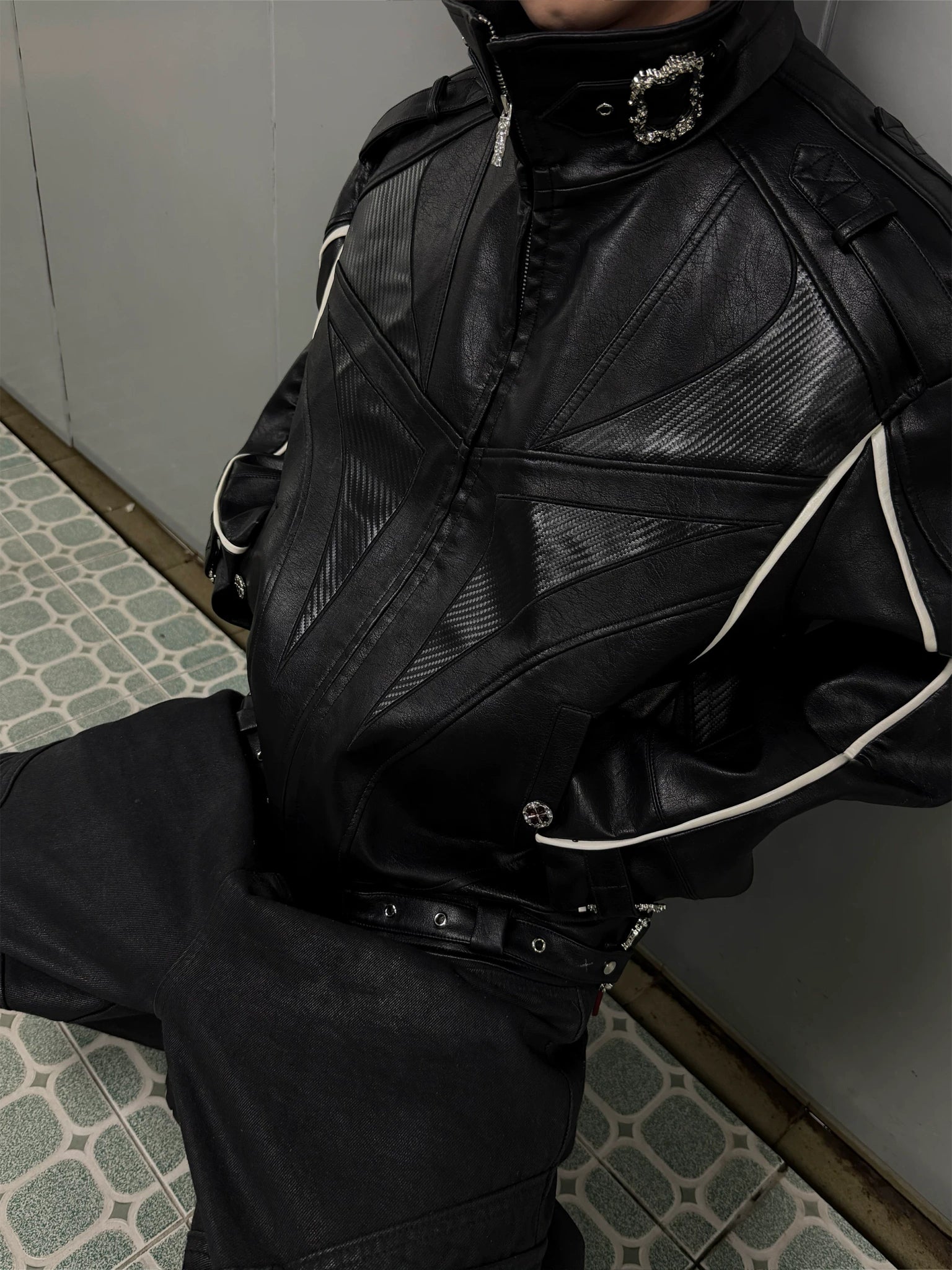 PU Leather Moto Jacket with Court Buckles | Avant-Garde - main image 2
