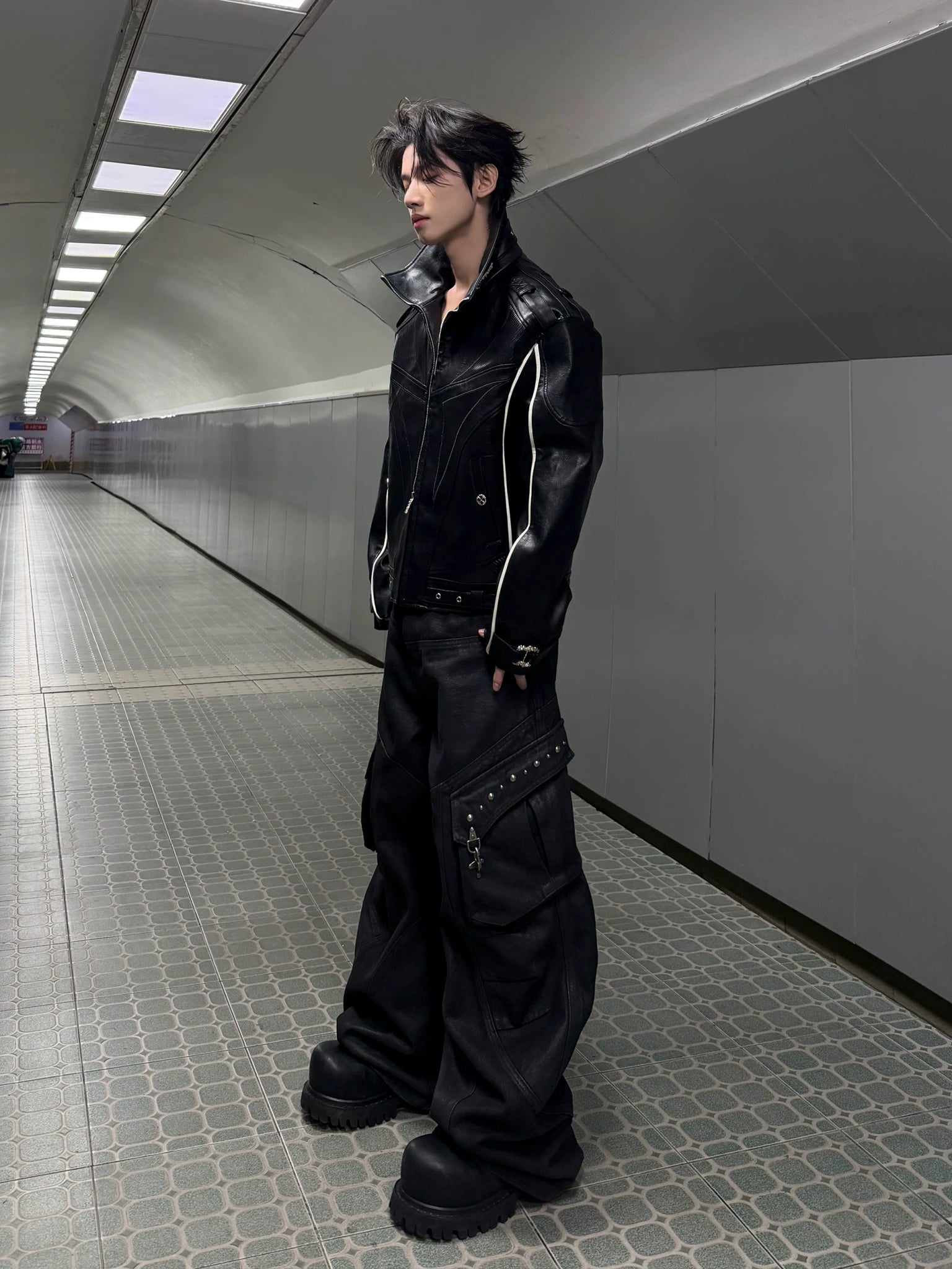 PU Leather Moto Jacket with Court Buckles | Avant-Garde - main image 3