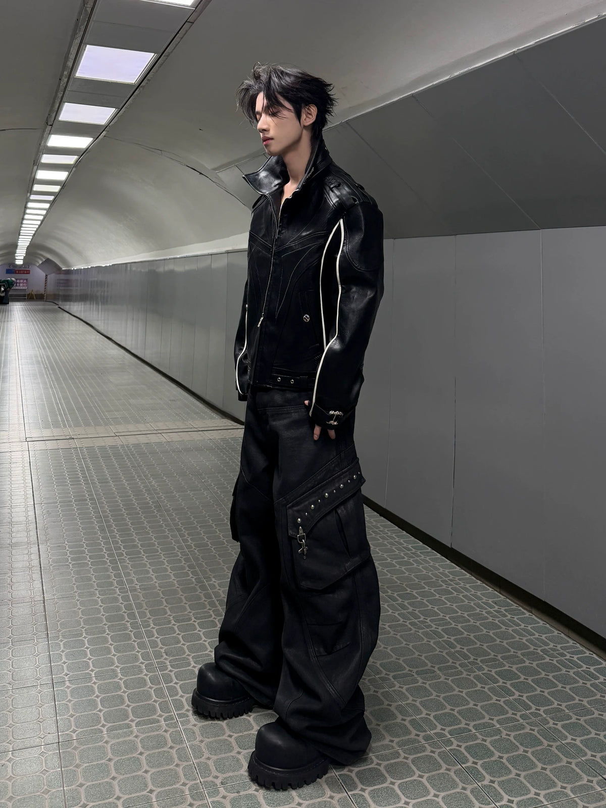 PU Leather Moto Jacket with Court Buckles | Avant-Garde - main image 3
