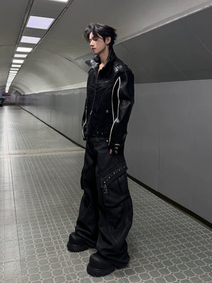 PU Leather Moto Jacket with Court Buckles | Avant-Garde - main image 3