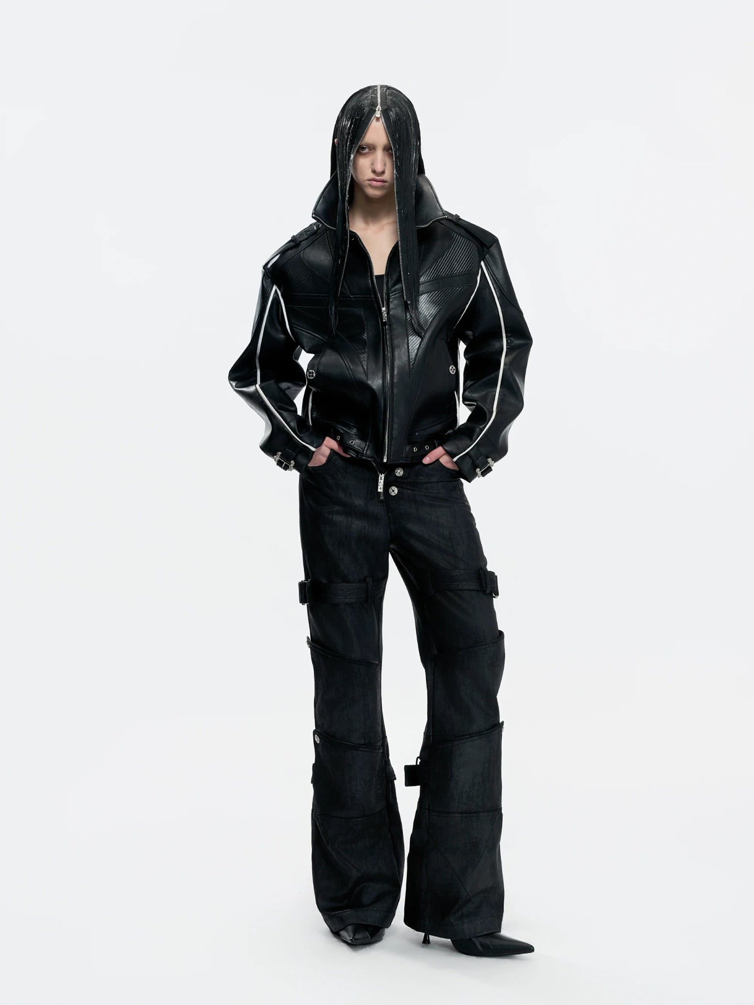 PU Leather Moto Jacket with Court Buckles | Avant-Garde - main image 4
