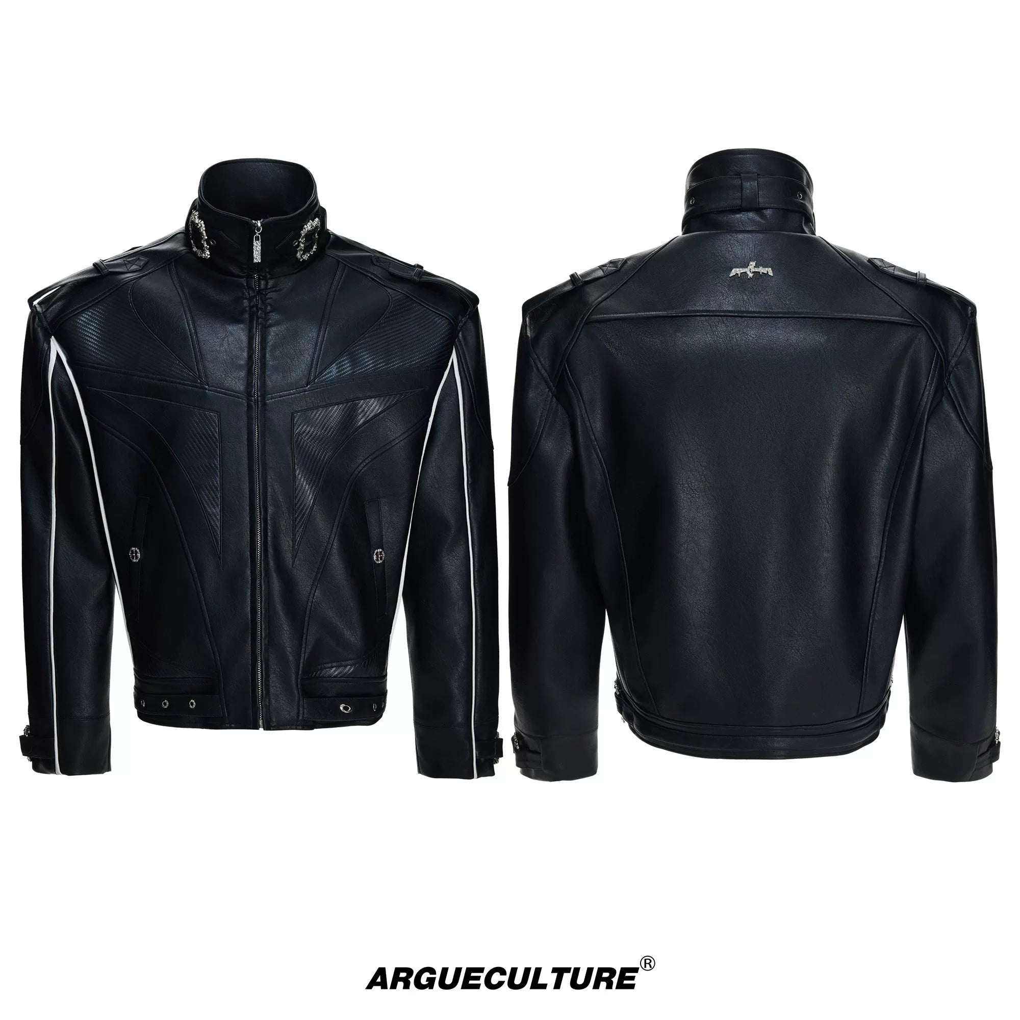 PU Leather Moto Jacket with Court Buckles | Avant-Garde - Black Top