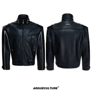 PU Leather Moto Jacket with Court Buckles | Avant-Garde - Black Top