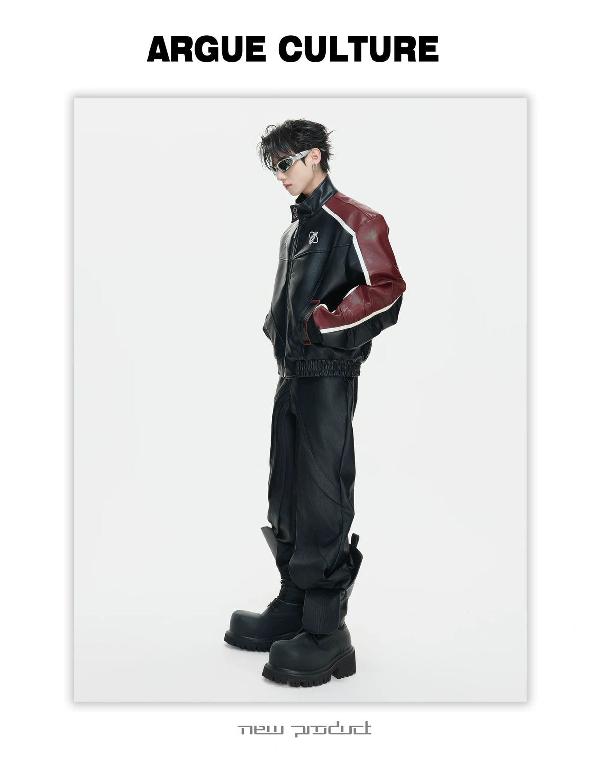 Embroidered Shield Faux Leather Moto Jacket - description image 3