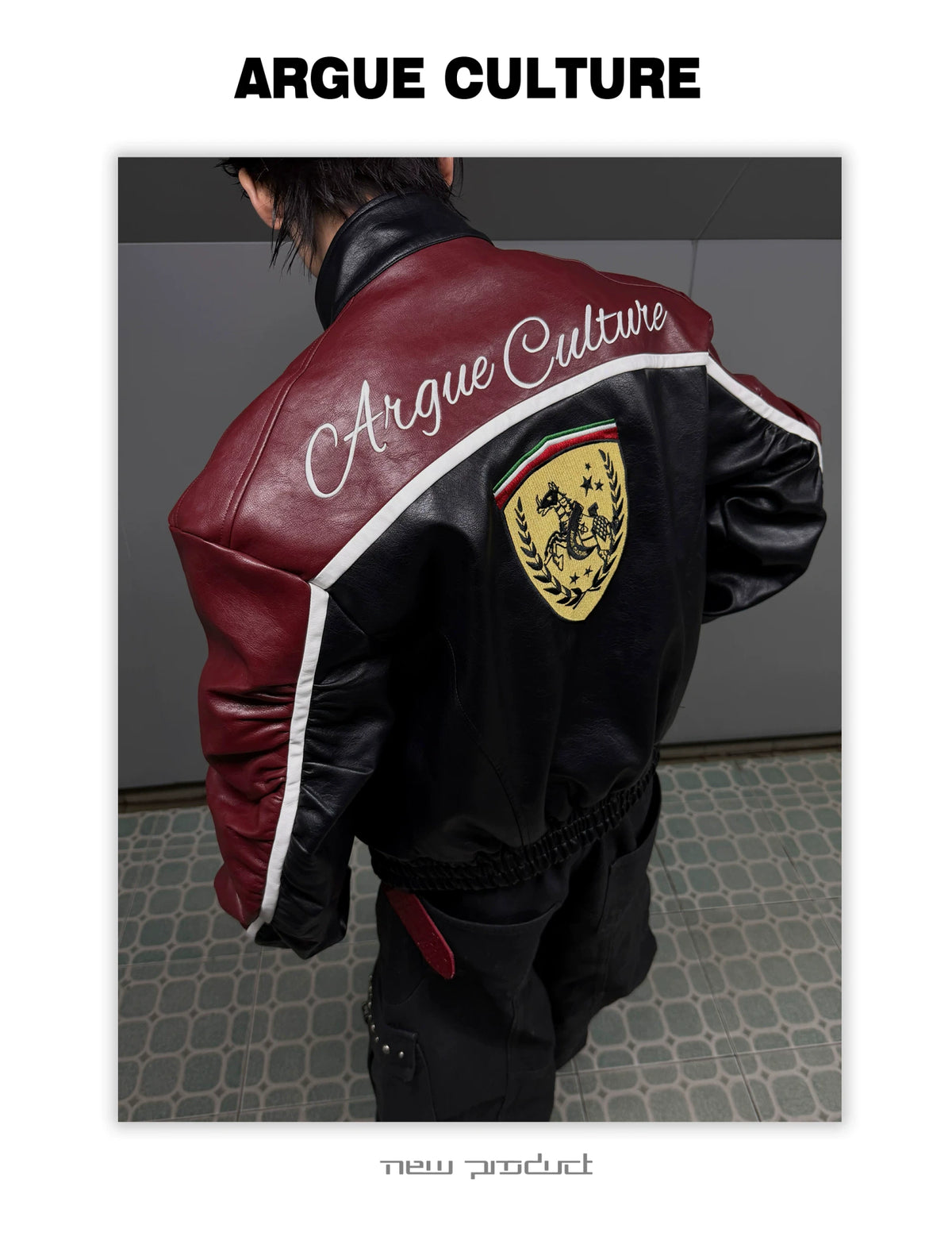 Embroidered Shield Faux Leather Moto Jacket - description image 8