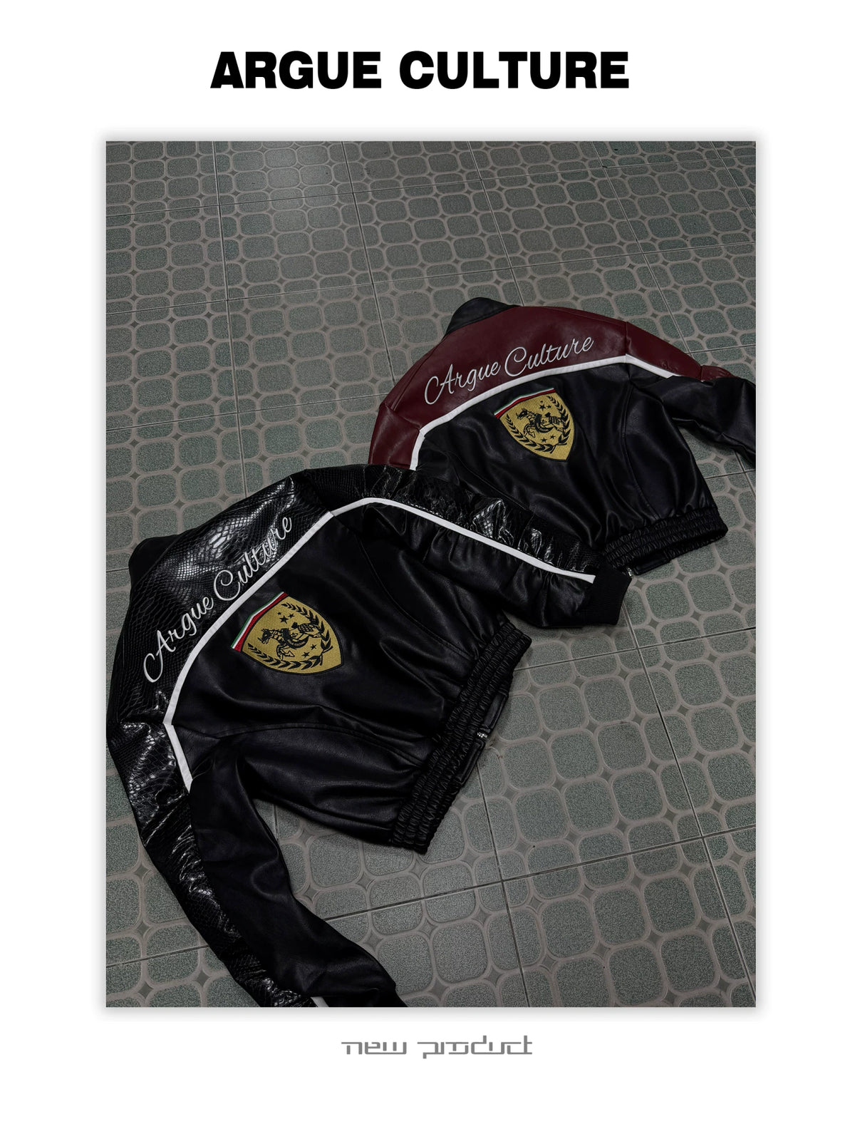 Embroidered Shield Faux Leather Moto Jacket - description image 10