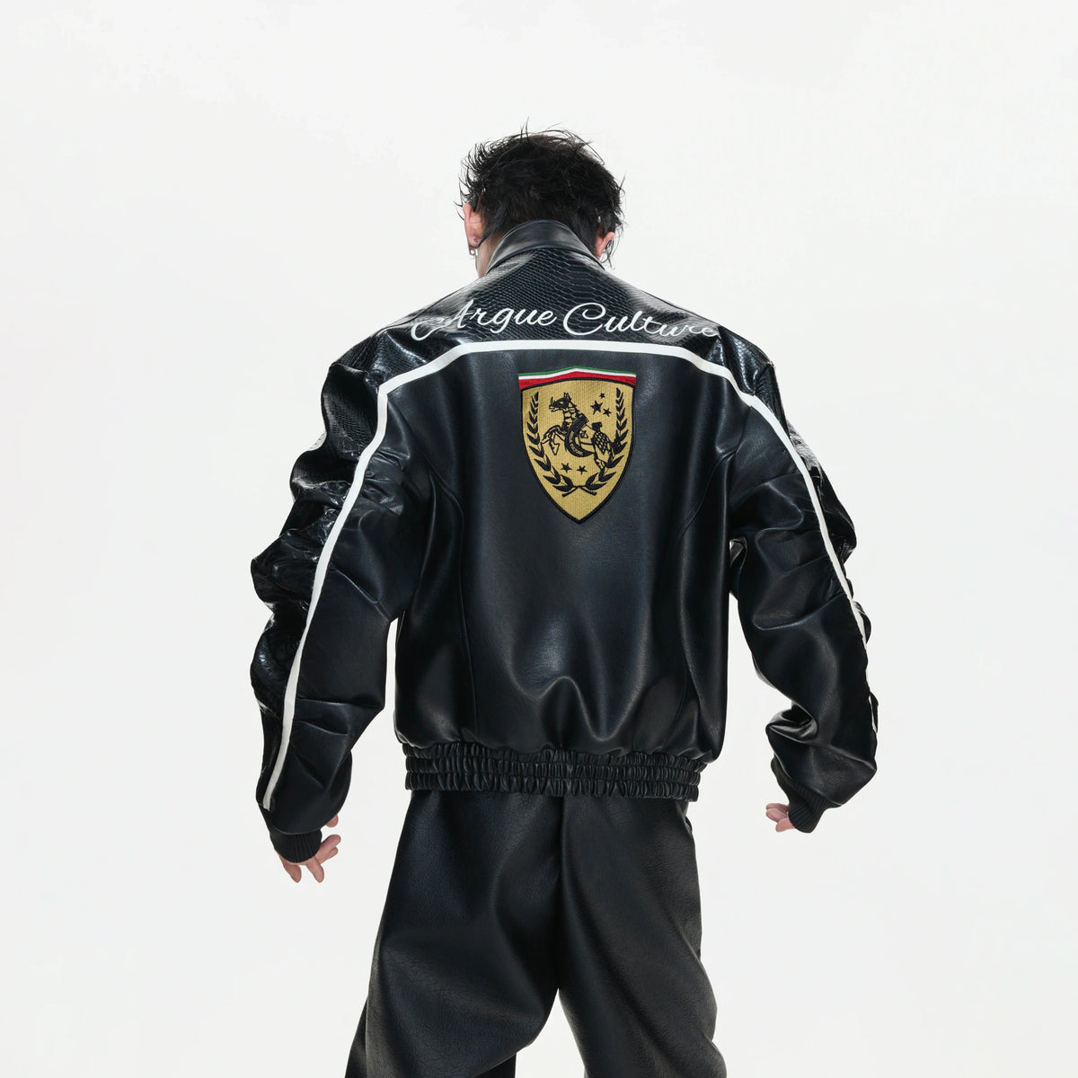 Embroidered Shield Faux Leather Moto Jacket - main image 2