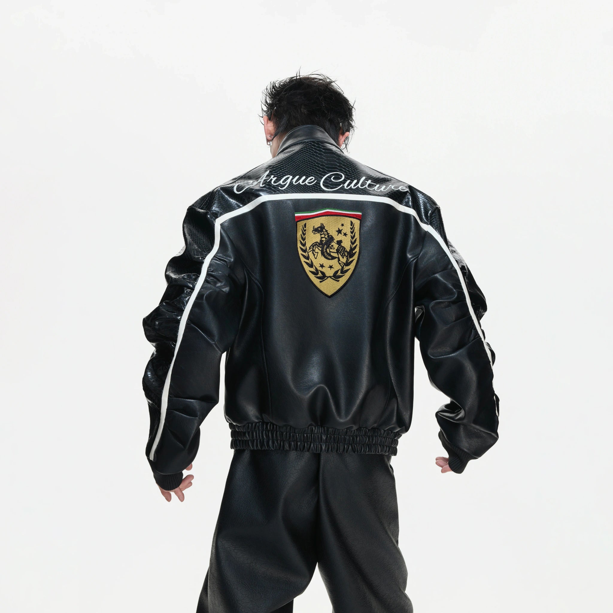 Embroidered Shield Faux Leather Moto Jacket - main image 2