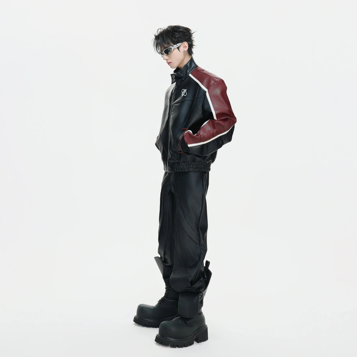 Embroidered Shield Faux Leather Moto Jacket - main image 3
