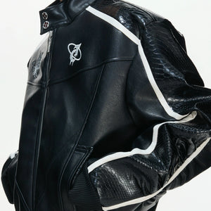 Embroidered Shield Faux Leather Moto Jacket - main image 4