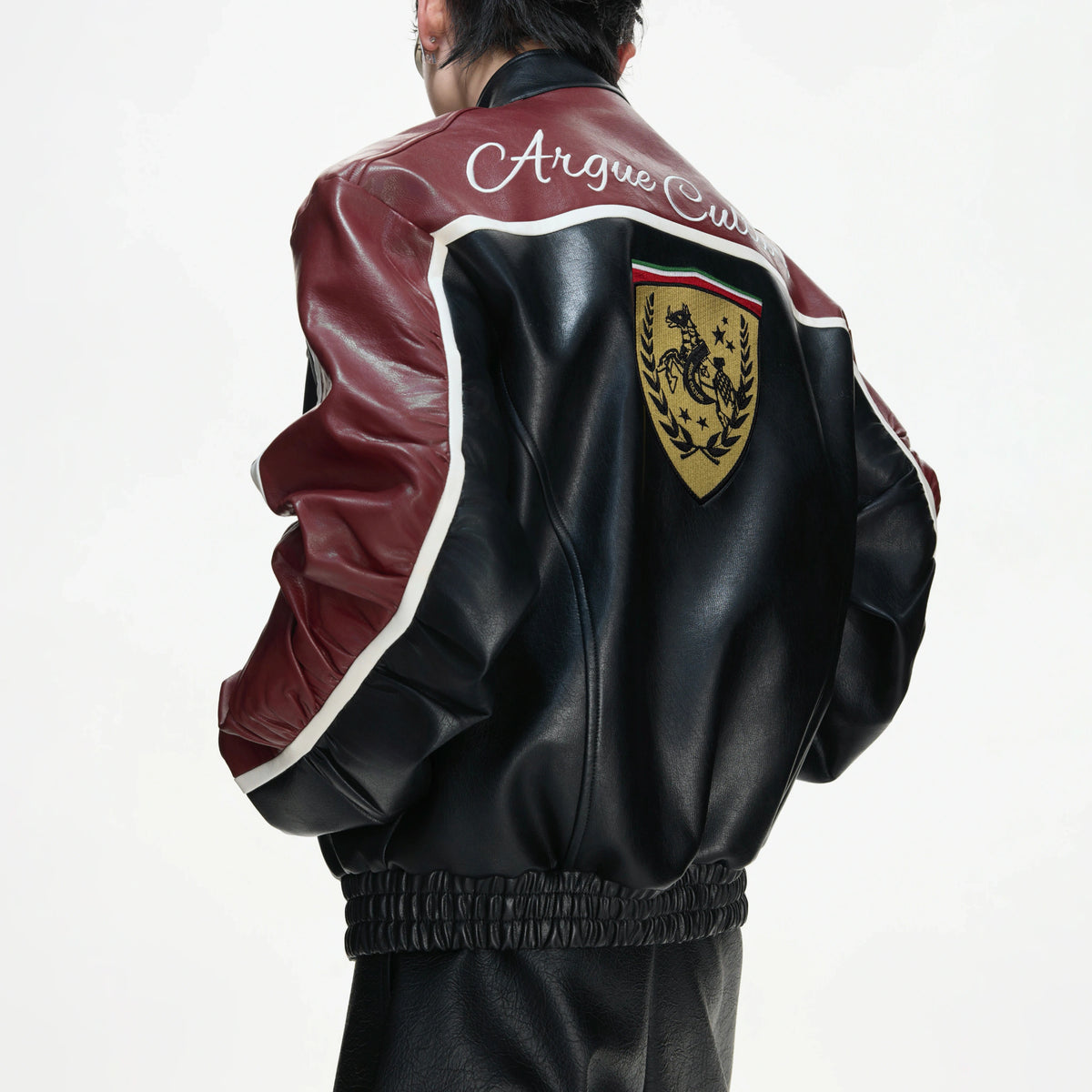Embroidered Shield Faux Leather Moto Jacket - main image 5