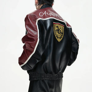 Embroidered Shield Faux Leather Moto Jacket - main image 5