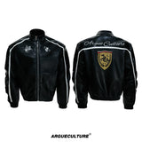 Embroidered Shield Faux Leather Moto Jacket - Black Top