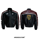 Embroidered Shield Faux Leather Moto Jacket - Red Top