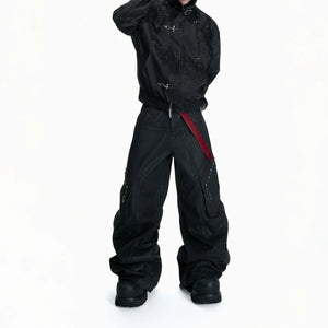 Black Waxed Cotton Cargo Jeans with Double Pleats - main image 5