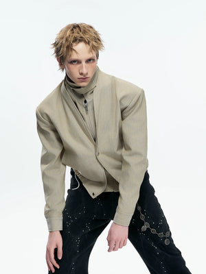 Detachable High-Neck Khaki Deconstructed Jacket - main image 2