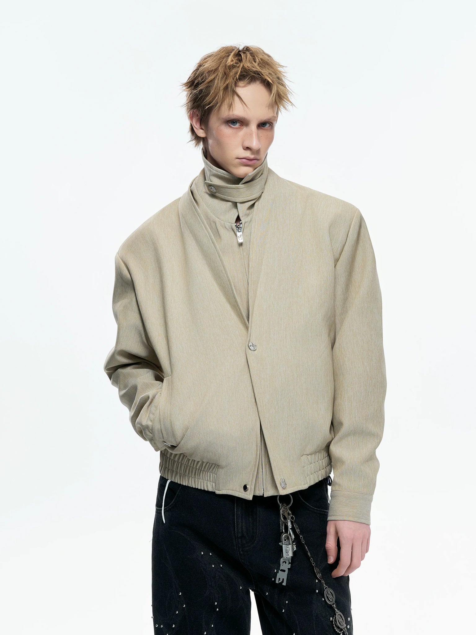 Detachable High-Neck Khaki Deconstructed Jacket - main image 3