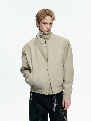 Detachable High-Neck Khaki Deconstructed Jacket - main image 3