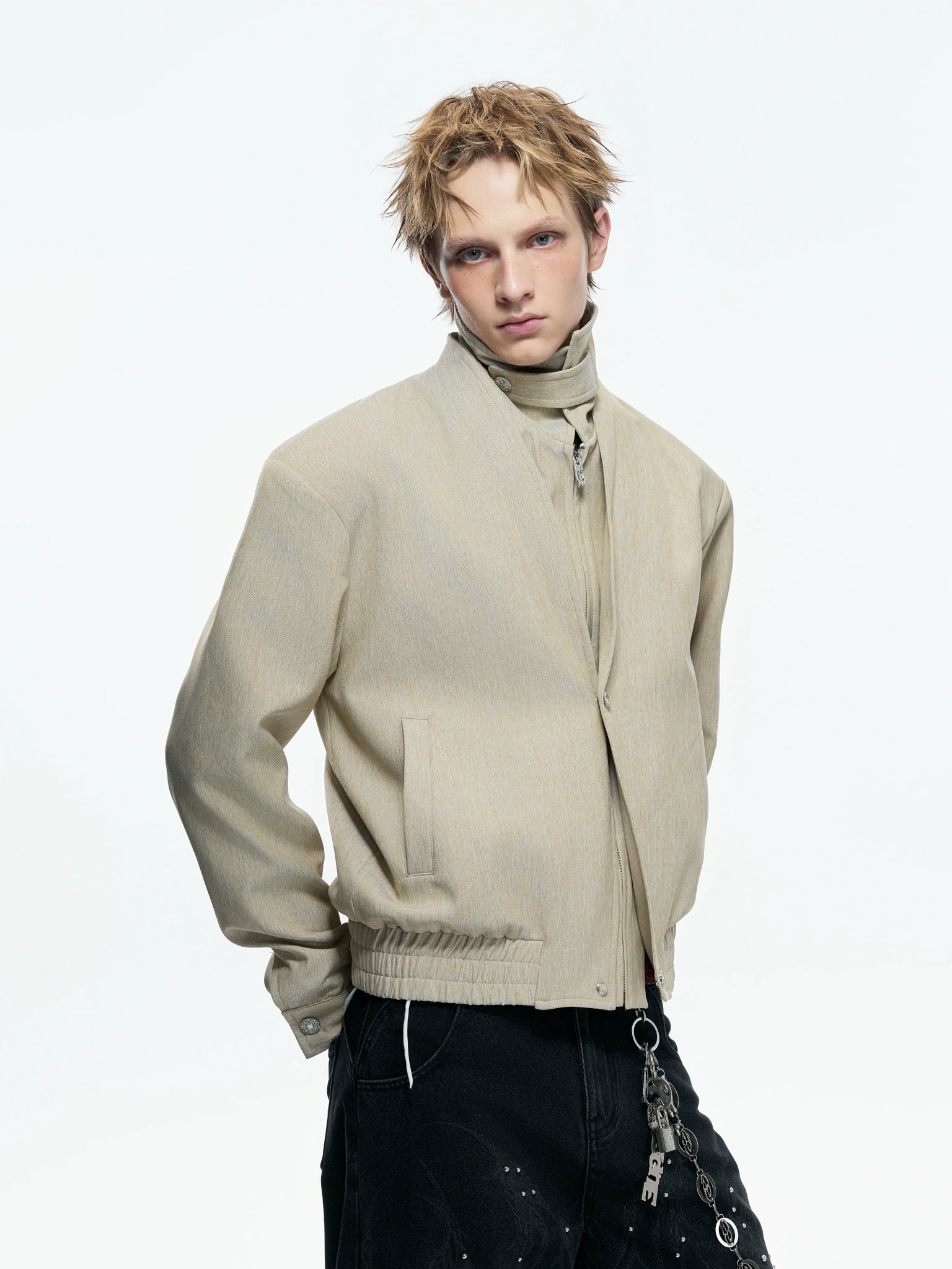 Detachable High-Neck Khaki Deconstructed Jacket - main image 4