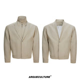 Detachable High-Neck Khaki Deconstructed Jacket - Khaki Top
