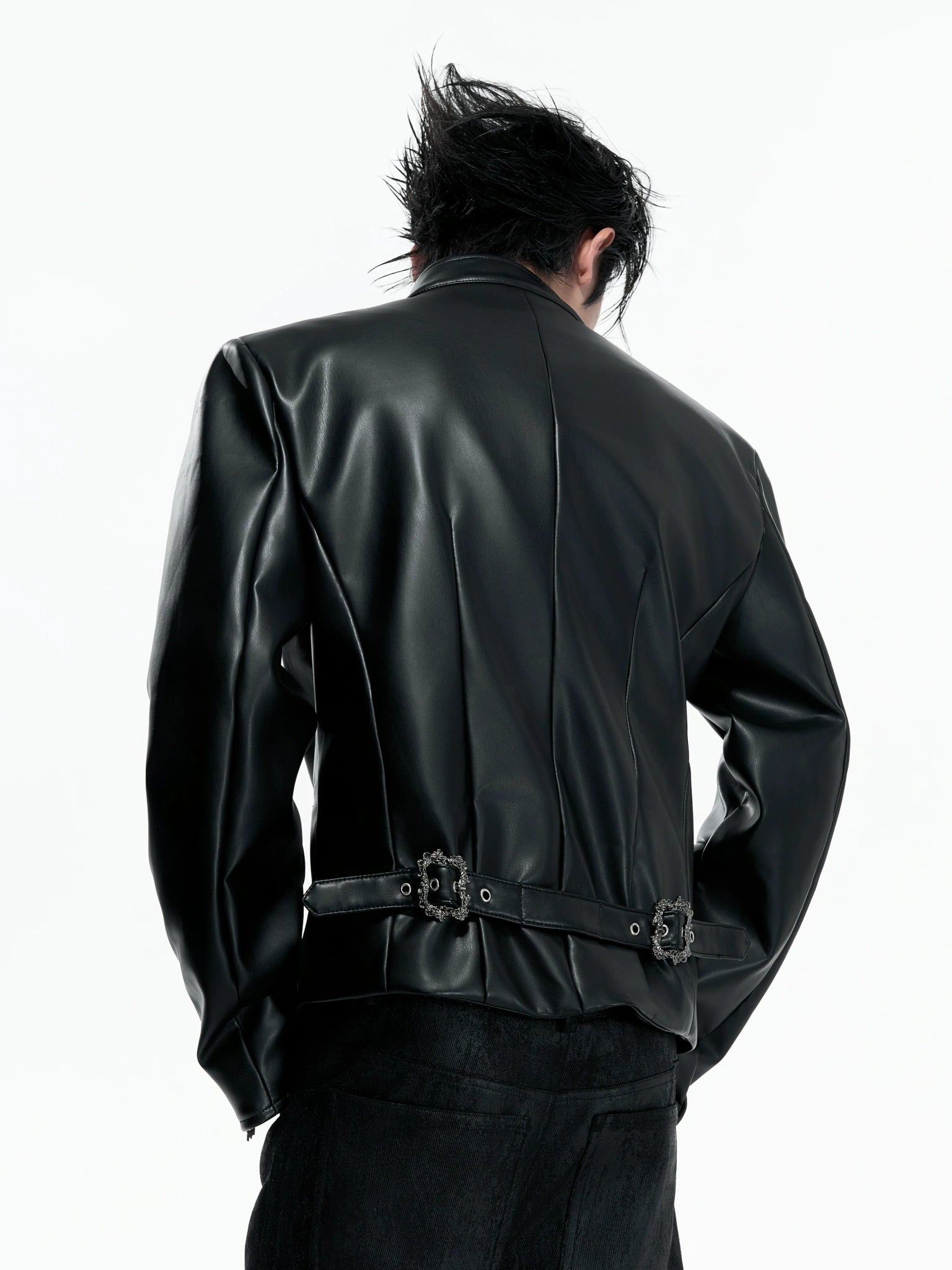 Asymmetric PU Leather Biker Jacket | Double-Breasted - main image 3