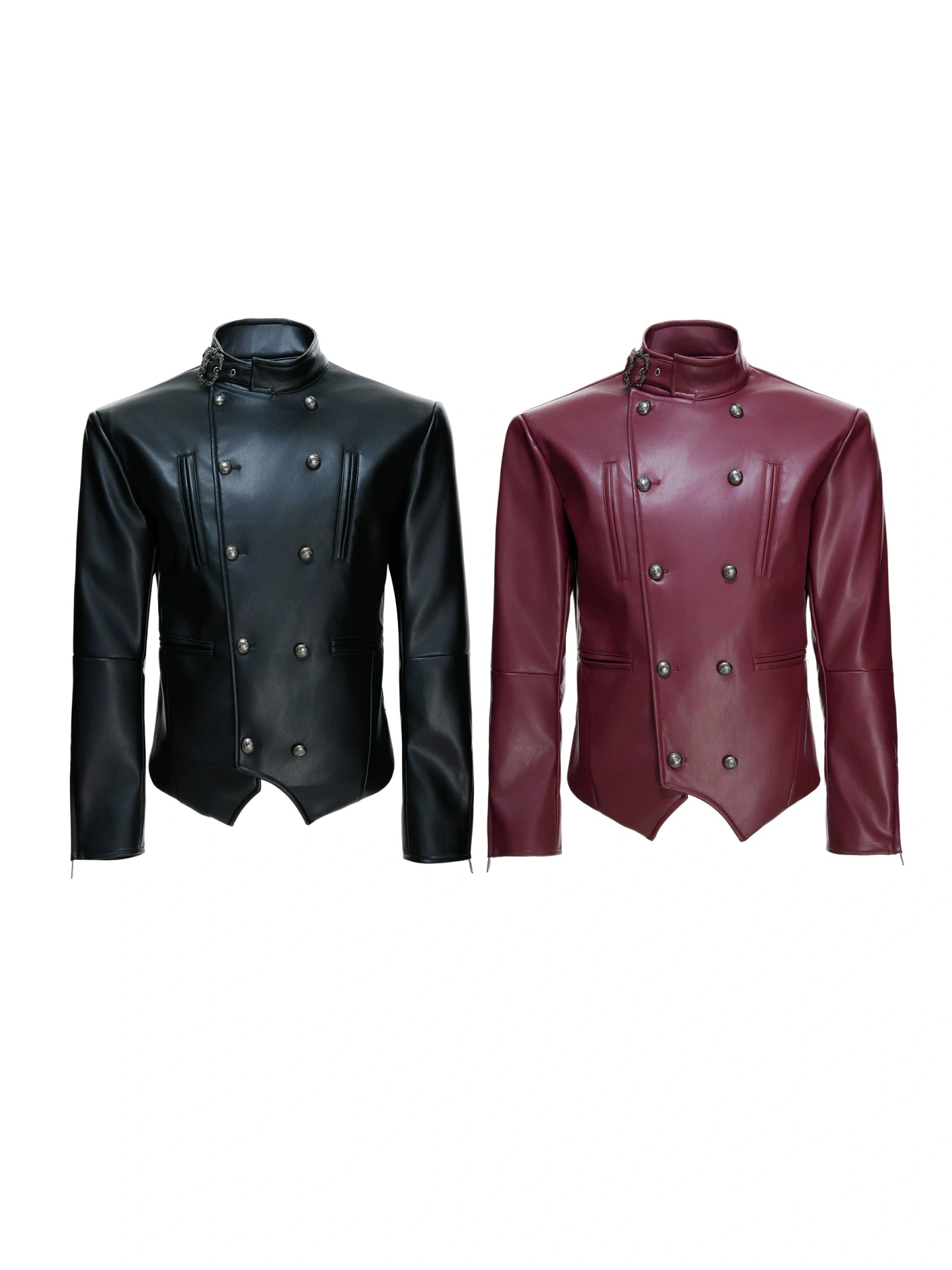 Asymmetric PU Leather Biker Jacket | Double-Breasted - main image 5