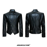 Asymmetric PU Leather Biker Jacket | Double-Breasted - Black Top