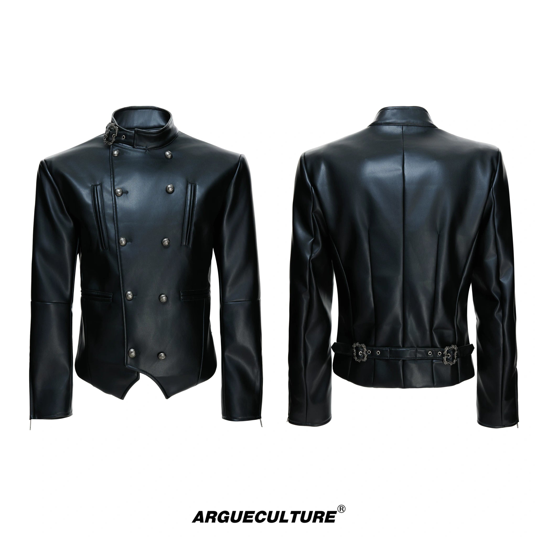 Asymmetric PU Leather Biker Jacket | Double-Breasted - Black Top