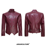 Asymmetric PU Leather Biker Jacket | Double-Breasted - Red Top