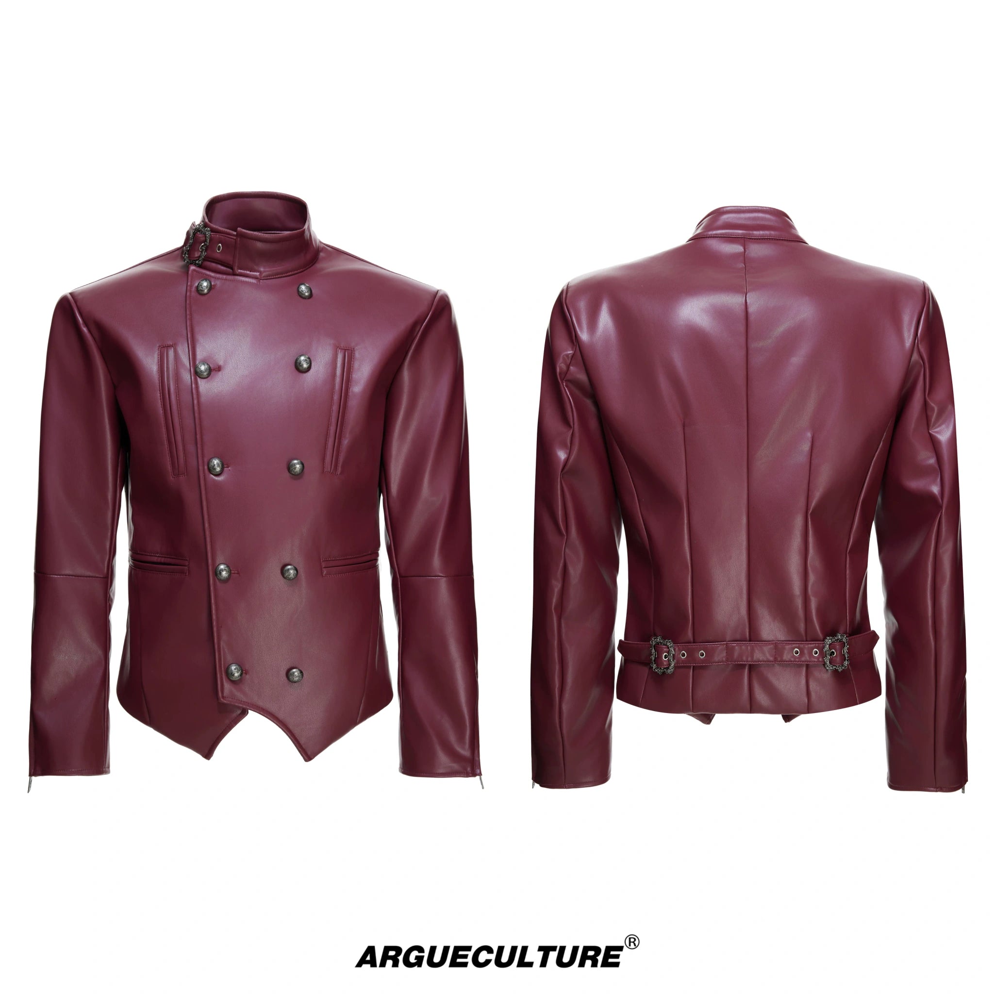 Asymmetric PU Leather Biker Jacket | Double-Breasted - Red Top
