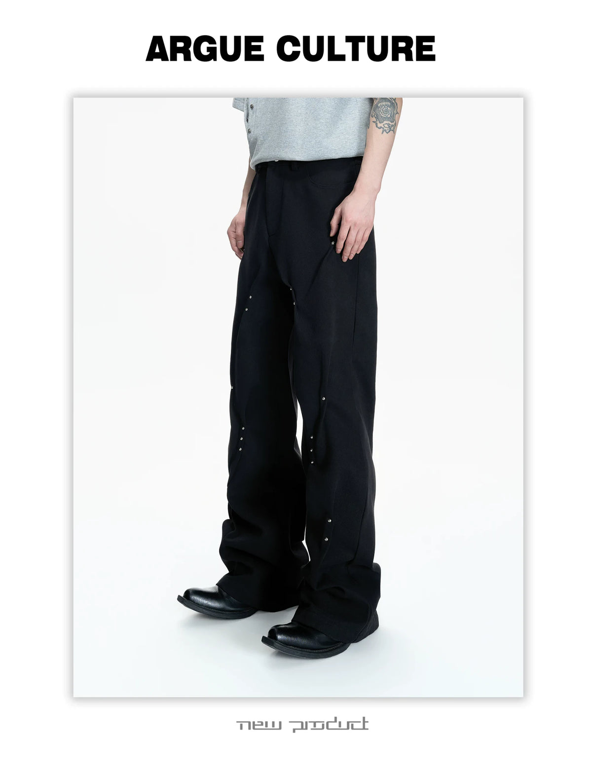 Pleated Rivet Cotton Pants | Relaxed Straight-Leg Fit - description image 4