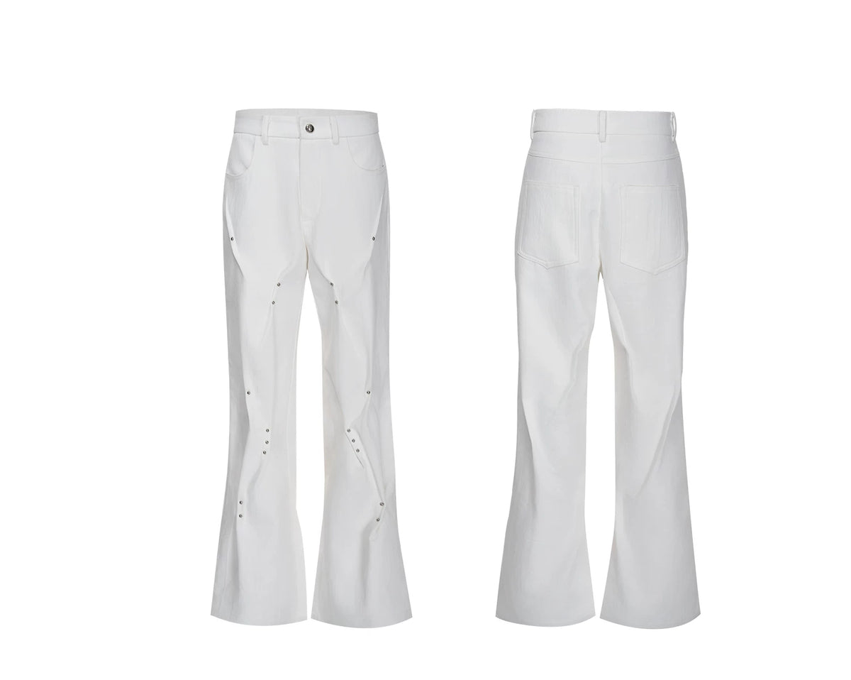 Pleated Rivet Cotton Pants | Relaxed Straight-Leg Fit - description image 5