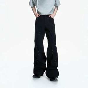 Pleated Rivet Cotton Pants | Relaxed Straight-Leg Fit - main image 2