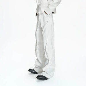 Pleated Rivet Cotton Pants | Relaxed Straight-Leg Fit - main image 3