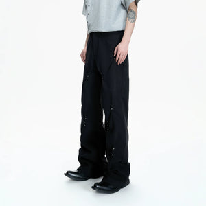 Pleated Rivet Cotton Pants | Relaxed Straight-Leg Fit - main image 5